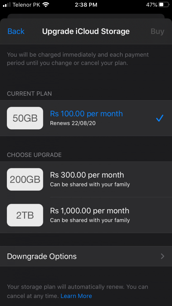 icloud storage plans not working